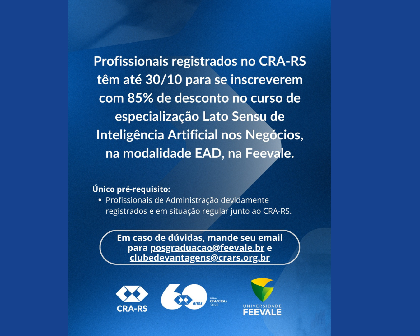 Registrados no CRA-RS podem se inscrever em especialização com 85% de desconto até 30/10